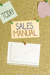 Conceptual hand writing showing Sales Manual. Concept meaning set of printed materials containing...