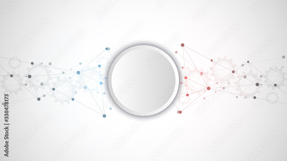 Wall mural abstract background of polygon pattern with connecting dots and lines. global network connection, di