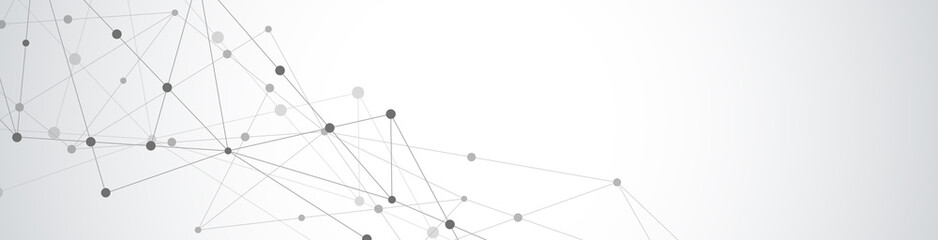 Website header or banner design with abstract geometric background and connecting dots and lines. Global network connection. Digital technology with plexus background and space for your text.