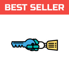 Robotic hand opens the key icon. Cyber glove for virtual reality. Innovative digital input device. Modern style logo concept. Cyborg thin line vector illustration.