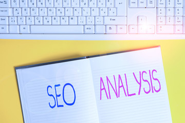 Conceptual hand writing showing Seo Analysis. Concept meaning tool helps showing to study on how to...