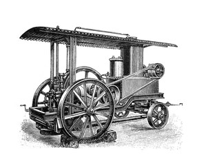 Fototapeta na wymiar Antique perroleum steam locomobile / Antique illustration from Brockhaus Konversations-Lexikon 1908