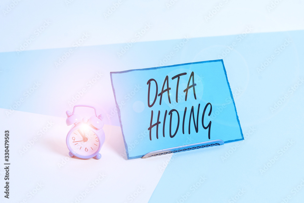 Poster conceptual hand writing showing data hiding. concept meaning secretly embedding data in graphics ima