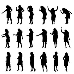 Set of vector silhouette of obese women on white background. Symbol of elderly lady in different pose.