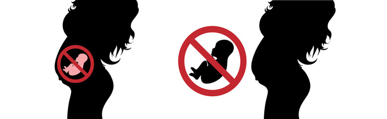 Set of vector illustration of abortion symbol on white background. Sign of no baby.