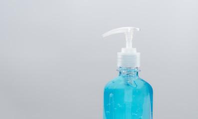 The blue sanitizer gel bottle to prevent Covid-19.