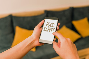Word writing text Food Safety. Business photo showcasing conditions and practices that preserve the...