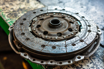 the clutch of the car close up failed and is repaired at the car service