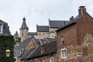 View at the old town and the castle in the background in Stolberg, Eifel