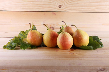 Pears on table