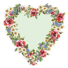 Wreath of Flowers. Watercolor Illustration.