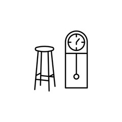 chair, clock, furniture, home, table line illustration icon on white background