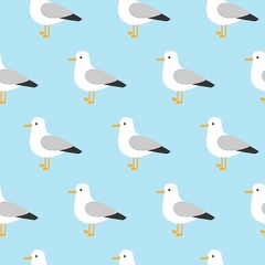 Vector beautiful pattern with seagulls. Sea Gull, a beautiful bird. Cute bird in cartoon style.