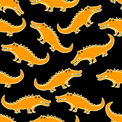 Funny crocodiles seamless pattern on white background. Vector illustration.