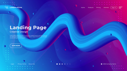 Abstract gradient fluid landing page background. with colorful abstract fluid 3d tubes. Fluid gradient shapes composition. Futuristic design posters. Eps10 vector.