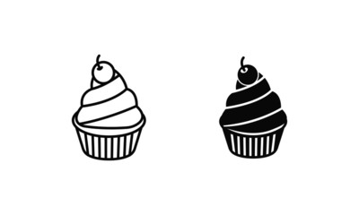 cupcake icon with cream and cherry