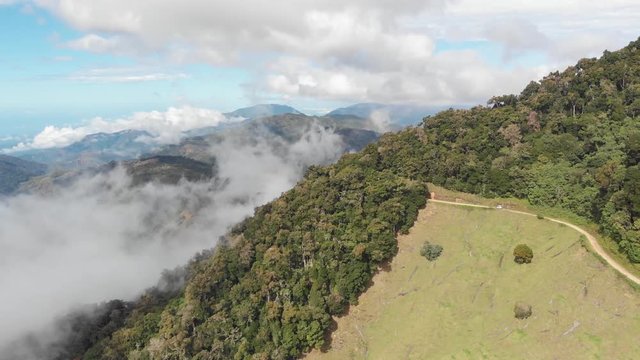 Costa Rica highland road in the mountains near Cerro de la Muerte mountain pass 4x4 driving