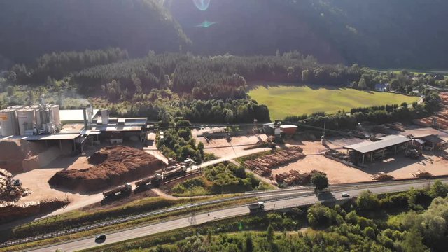 Factory sawmill forest mountains road aerial