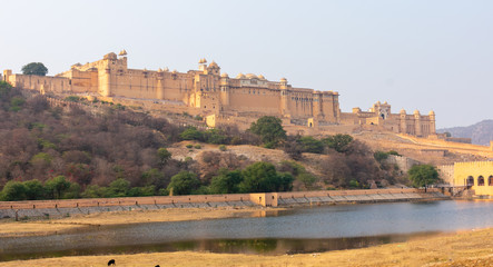Fototapeta na wymiar Jaipur, Rajasthan, India - January 5 2020 - View of the Amer Fort