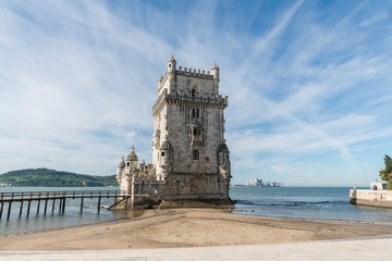 Fototapeta na wymiar Torre de Belem (Belem Tower) under the sunlight
