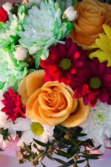 Bouquet of beautiful flowers on white background. Summertime concept. Wedding bouquet.
