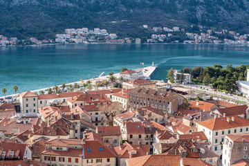 Naklejka na ściany i meble Panoramic view of Kotor bay (Boka Kotorska) and Kotor city, Montenegro