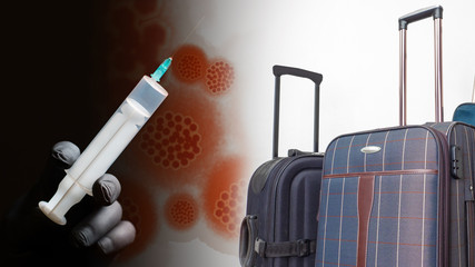 Vaccination of tourists. Concept - vaccinations for returning travelers. Syringe as a symbol of...