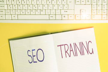 Conceptual hand writing showing Seo Training. Concept meaning learn specific knowledge improve...