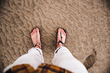 Footprints on the sand at the beach summer 