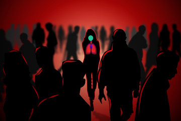 Fototapeta premium infected people wearing medical face mask among healthy, Concept of dangerous. illustration.