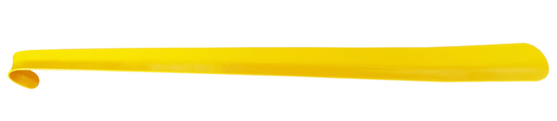 Top view of yellow metal shoehorn isolated on white