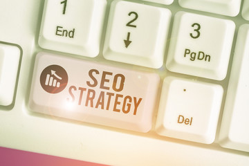 Conceptual hand writing showing Seo Strategy. Concept meaning procedures that aim to increase the...