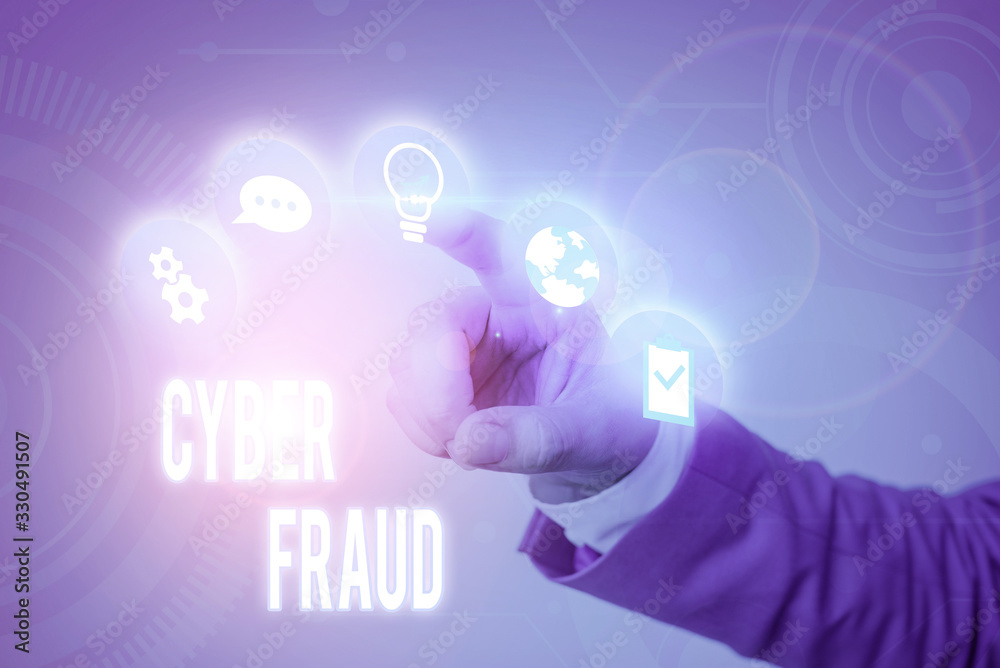 Poster writing note showing cyber fraud. business concept for any crime that is committed with the use of a