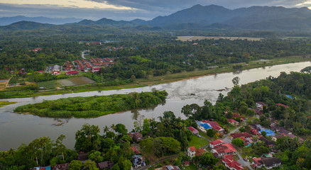 Aerial view of rural Kuala Kangsar town in Perak State, Malaysia