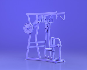 body build gym equipments,  in monochrome blue color background,3d Rendering