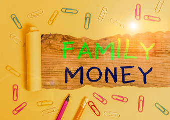 Writing note showing Family Money. Business concept for the inherited wealth of established...