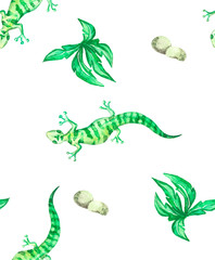 Watercolor green lizards running in a circle. Cool idea for baby clothes and decor for the bedrooms of little travelers