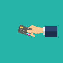 Hand holding credit card.pay merchant hands credit card. vector Illustration.
