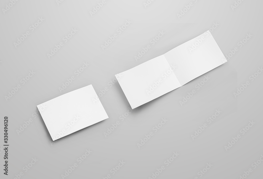 Poster Horizontal open landscape design on gray background. Mockup of a closed paper booklet.