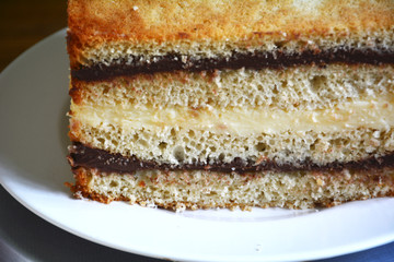  layers of cake filling with two flavors seen up close