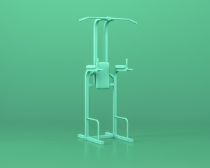 Dip Pull Up gym equipments,  in monochrome blue color background,3d Rendering