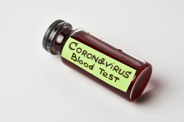 Coronavirus blood test on white background with copy space.