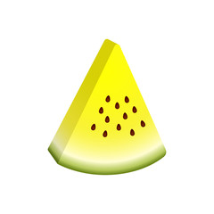 Vector triangular slice yellow watermelon. Cute Vector illustration gradient fill isolated on white background, cartoon logo and icon