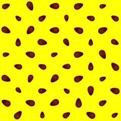 Vector watermelon seamless pattern with seeds on a yellow background.