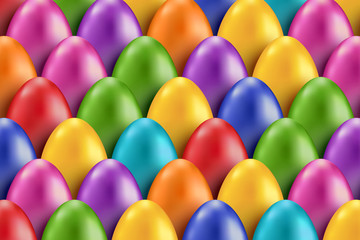 Fototapeta na wymiar Easter pattern with 3d colorful eggs. Vector illustration. Rainbow abstract pattern. Background for greeting card or invitation template