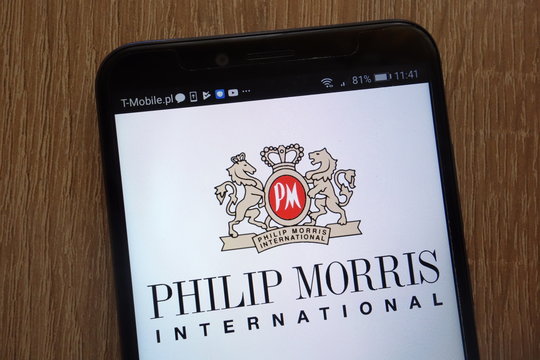 KONSKIE, POLAND - AUGUST 18, 2018: Philip Morris International logo displayed on a modern smartphone