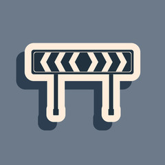 Black Safety barricade symbol icon isolated on grey background. Traffic sign road. Road block sign. Long shadow style. Vector Illustration