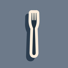 Black Fork icon isolated on grey background. Long shadow style. Vector Illustration