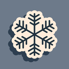 Black Snowflake icon isolated on grey background. Long shadow style. Vector Illustration