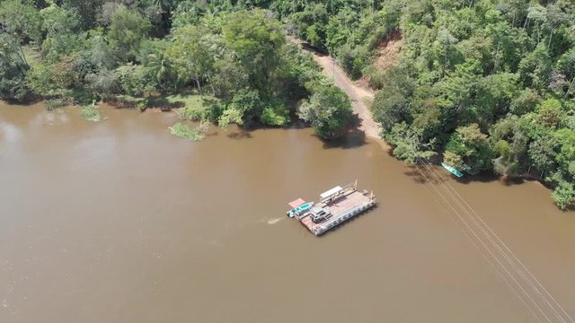 Sierpe River Crossing on old rickety ferry to Osa Peninsula Corcovado in Costa Rica